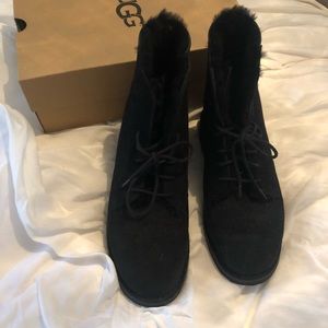 Black lace-up Ugg boots, brand new in box, size 10